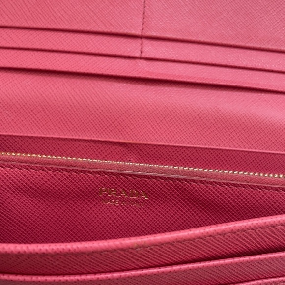Prada Coral pink/ Peonia gold trim Saffiano leather long wallet - Picture 7 of 13